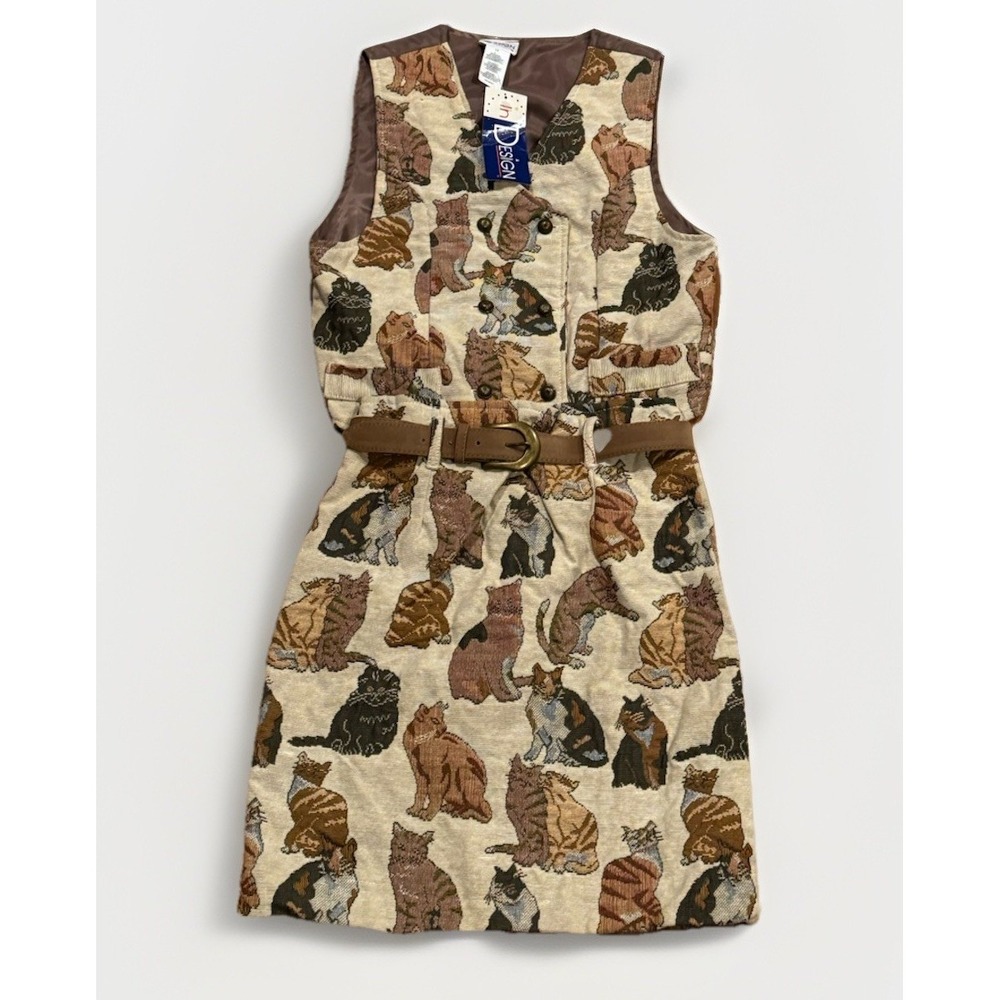 Vintage Cat Tapestry Vest Skirt Belt Set 14 Cottage Sabrina Carpenter New Rare